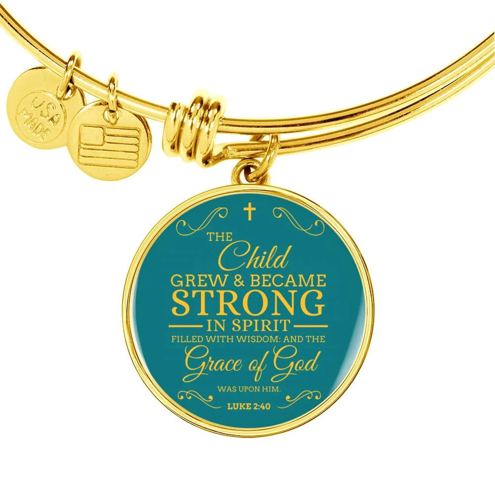 The Child Grew In Spirit Personalized Engraved Gold Circle Bangle Bracelet Cust